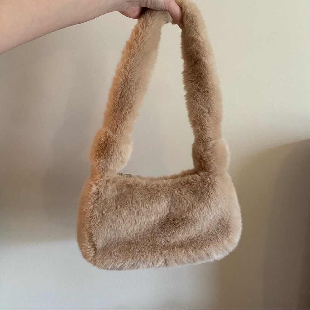 Cream Faux Fur Small Shoulder Bag